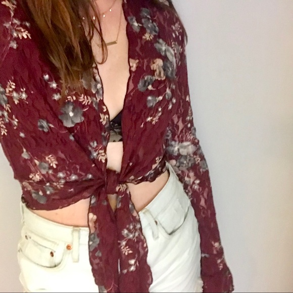 Wrap around lace blouse w/ bell-sleeves - Picture 1 of 5